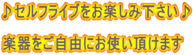 ♪セルフライブをお楽しみ下さい♪  楽器をご自由にお使い頂けます